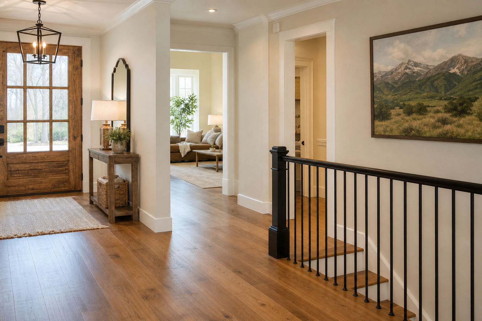 Finished hardwood entry and hallway in a local-style home