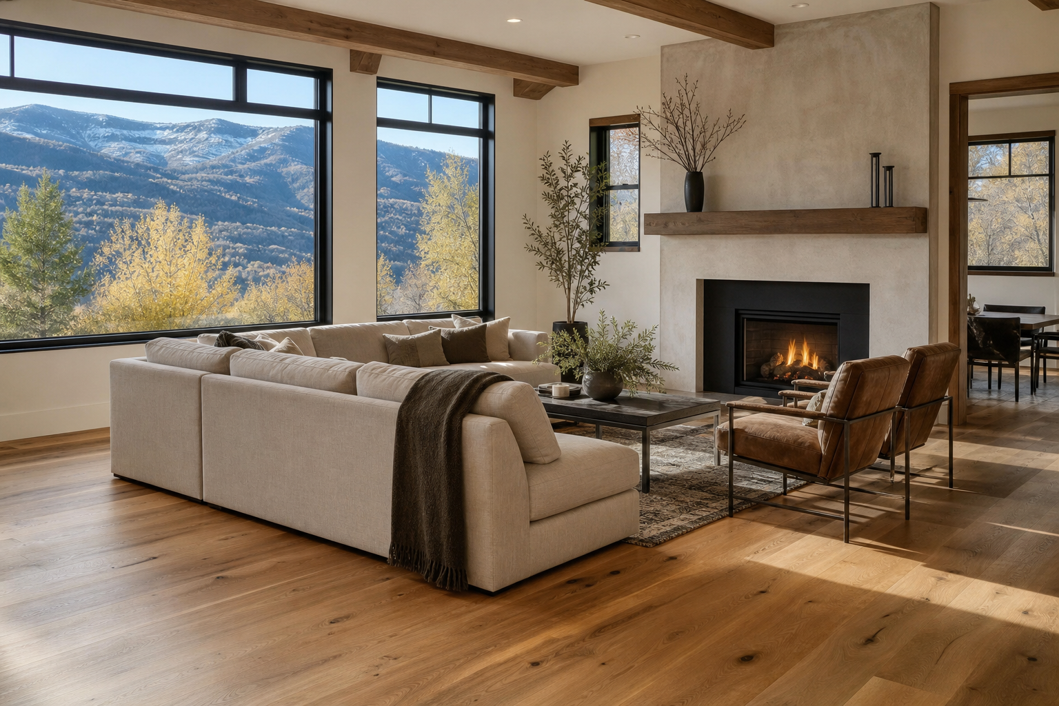 Finished Orem-style living room with natural hardwood floors and bright mountain-west light