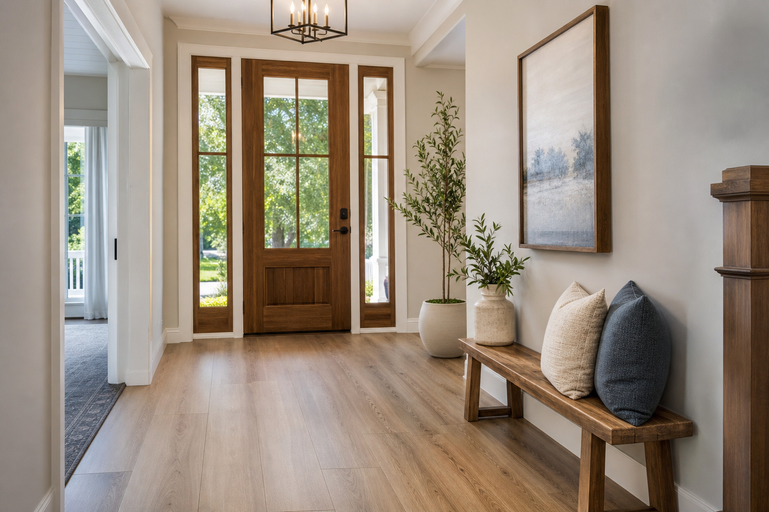 Finished entry hallway with luxury vinyl plank flooring in a Sacramento home