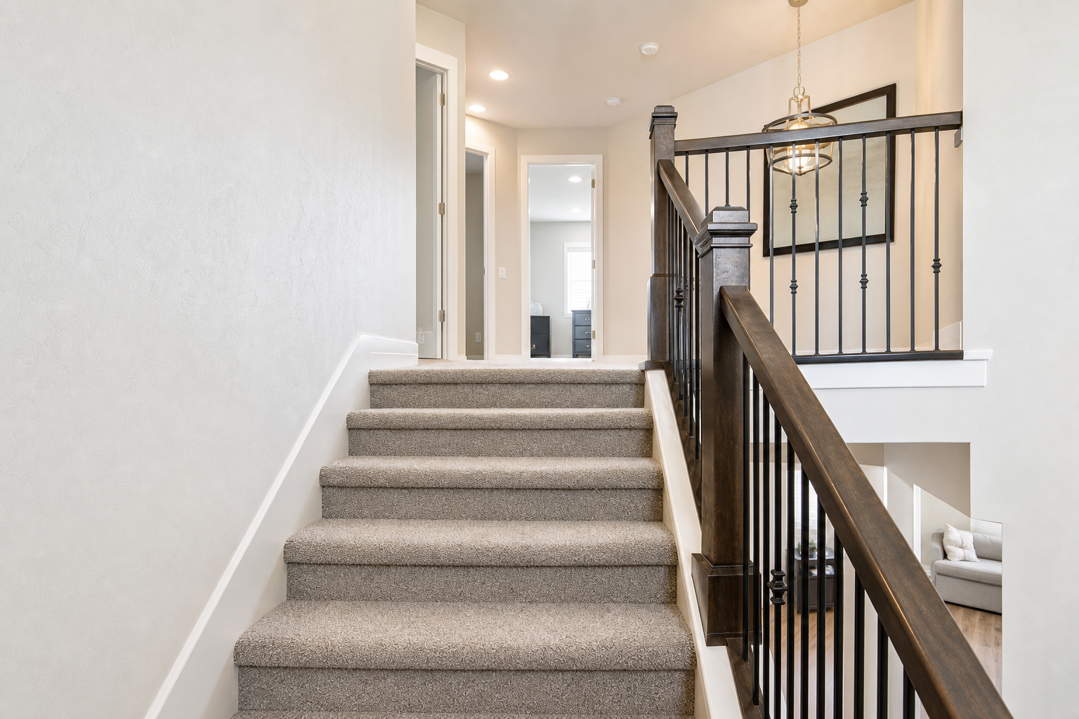 Finished carpeted stairway in a Bluffdale family home