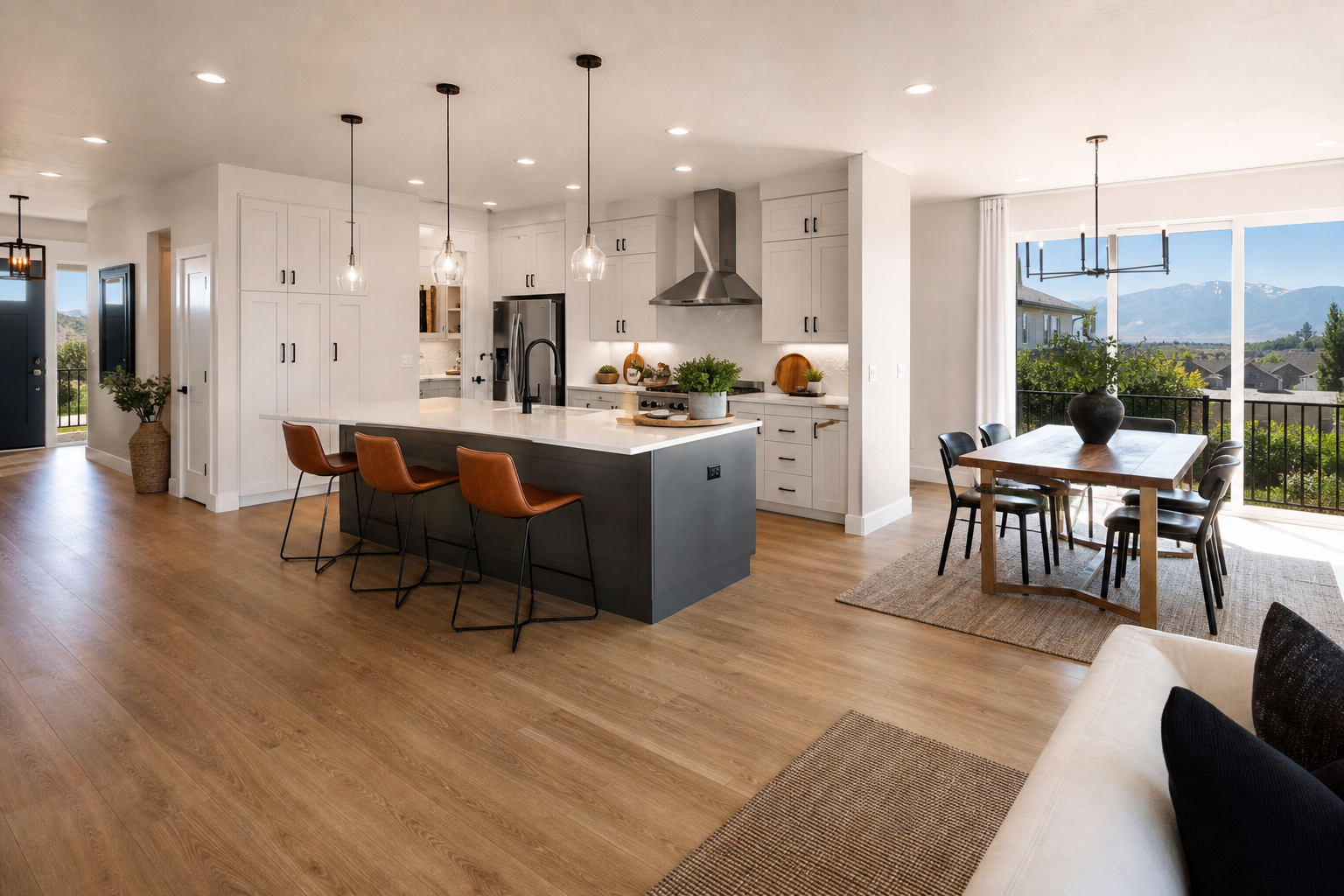 Finished open-plan Bluffdale-style living area with oak-look LVP flooring