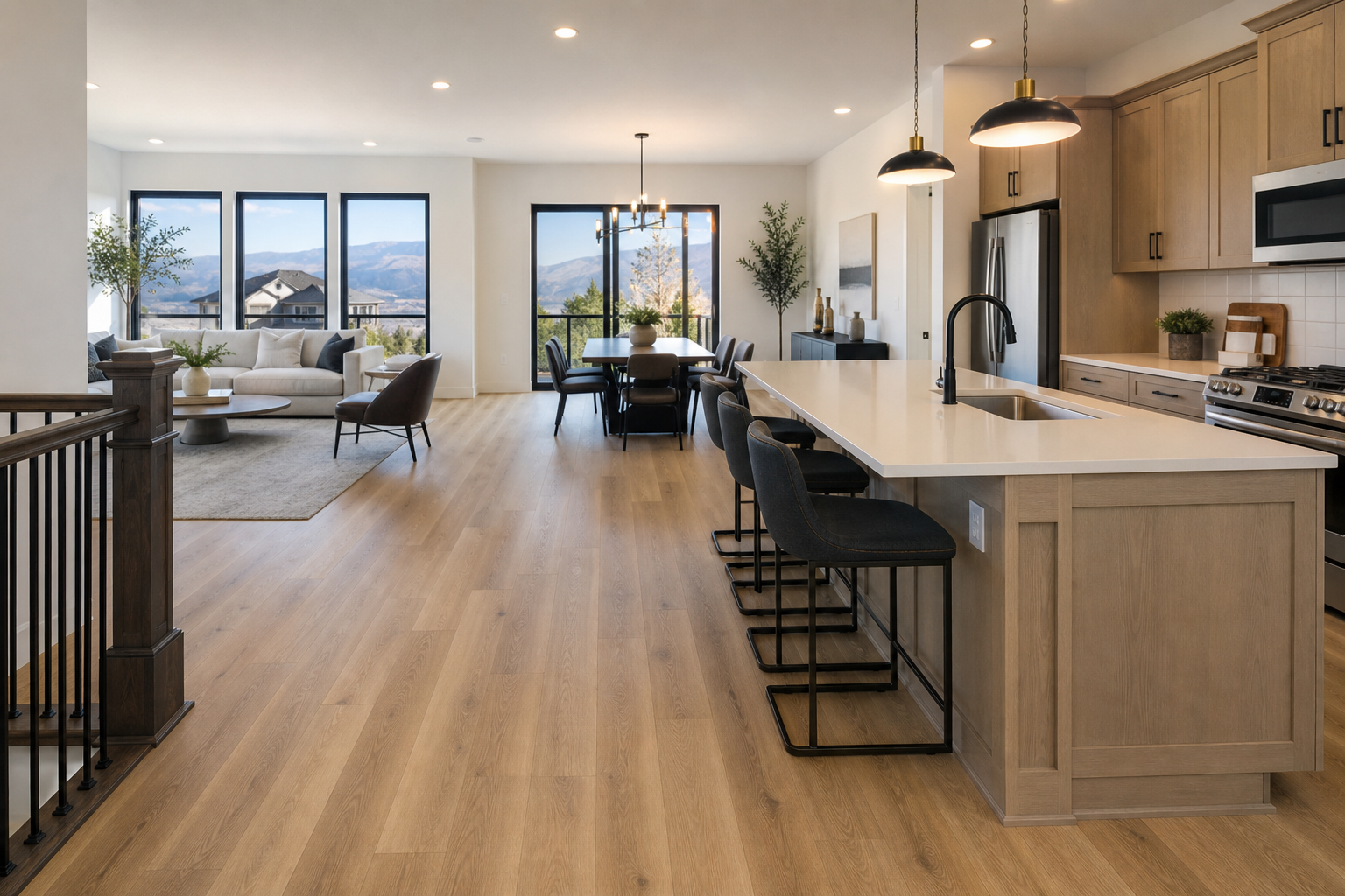 Finished open-concept Bluffdale home with luxury vinyl flooring on the main level