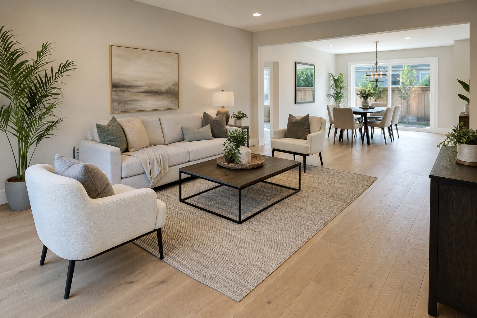Warm hardwood living room in a Lincoln, California home