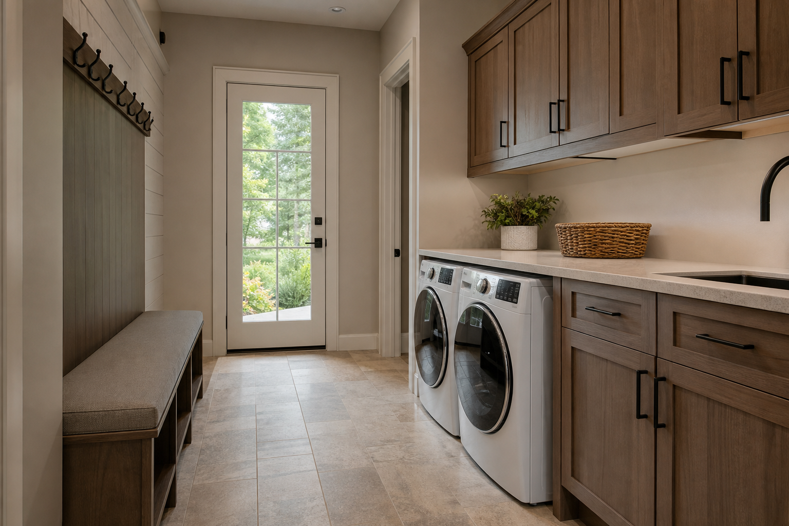 Finished laundry and entry tile floor in a Utah home